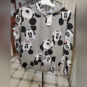 Gray Hoodie with Cartoon Character Print Mickey Mouse